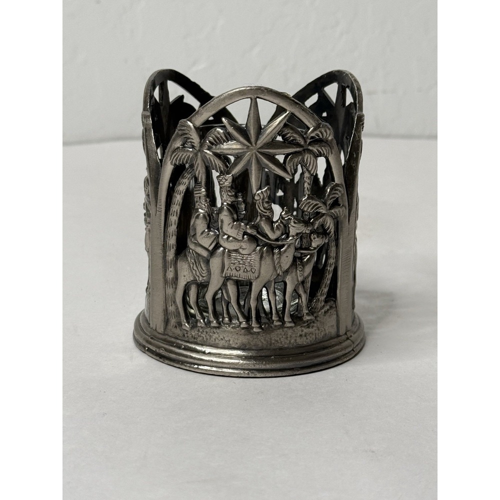 Vintage Godinger Silver Company Christmas Nativity Pillar Candle Holder Wise Men